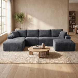 English Elm 135.4 Corduroy Modular Sectional U Shaped Sofa Seats Six for Cozy Living Rooms W5515S00083