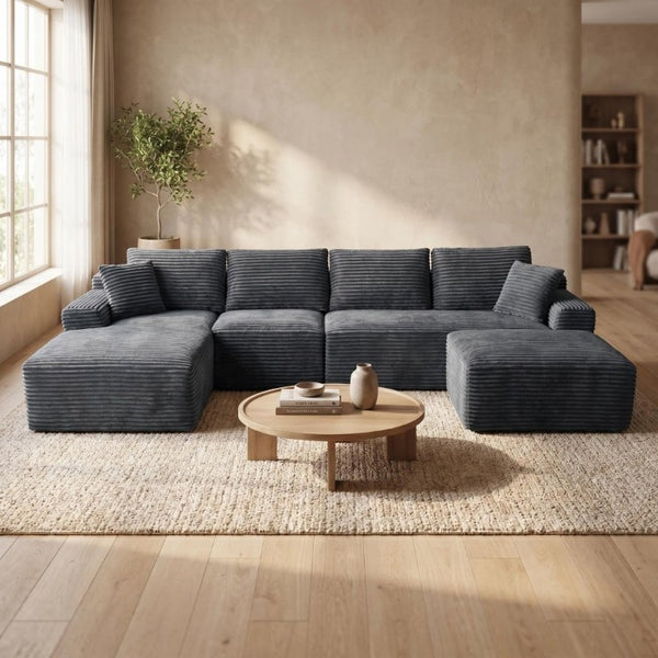 English Elm 135.4 Corduroy Modular Sectional U Shaped Sofa Seats Six for Cozy Living Rooms W5515S00083