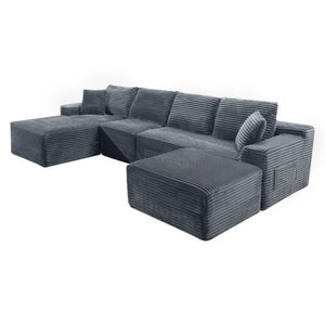 English Elm 135.4 Corduroy Modular Sectional U Shaped Sofa Seats Six for Cozy Living Rooms W5515S00083