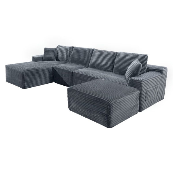 English Elm 135.4 Corduroy Modular Sectional U Shaped Sofa Seats Six for Cozy Living Rooms W5515S00083