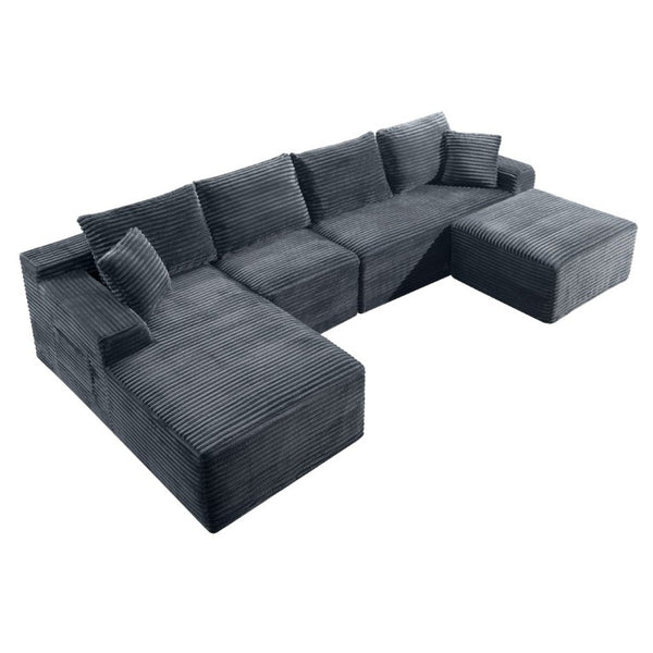 English Elm 135.4 Corduroy Modular Sectional U Shaped Sofa Seats Six for Cozy Living Rooms W5515S00083