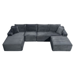 English Elm 135.4 Corduroy Modular Sectional U Shaped Sofa Seats Six for Cozy Living Rooms W5515S00083