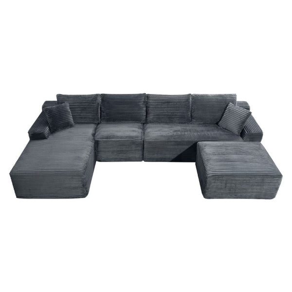 English Elm 135.4 Corduroy Modular Sectional U Shaped Sofa Seats Six for Cozy Living Rooms W5515S00083