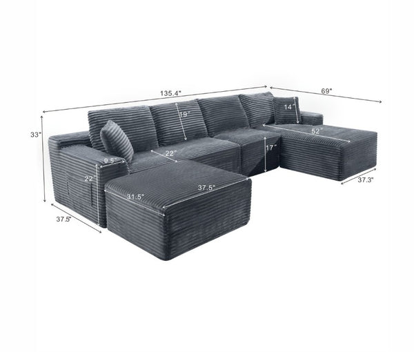 English Elm 135.4 Corduroy Modular U-Shaped Sectional Sofa Spacious Lounge Seating for Living Room W5515S00084