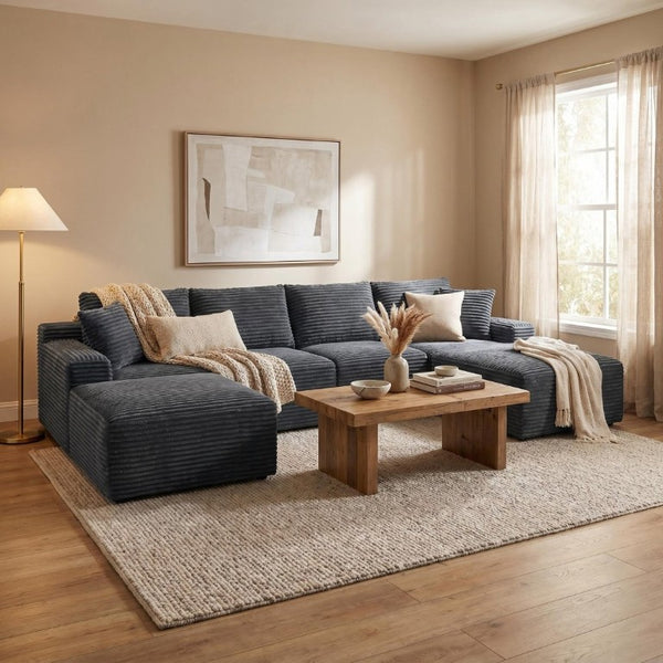 English Elm 135.4 Corduroy Modular U-Shaped Sectional Sofa Spacious Lounge Seating for Living Room W5515S00084