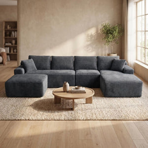 English Elm 135.4 Corduroy Modular U-Shaped Sectional Sofa Spacious Lounge Seating for Living Room W5515S00084