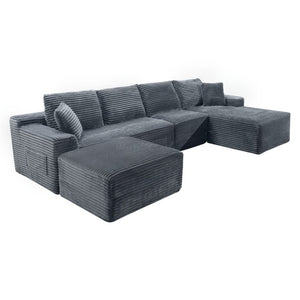 English Elm 135.4 Corduroy Modular U-Shaped Sectional Sofa Spacious Lounge Seating for Living Room W5515S00084