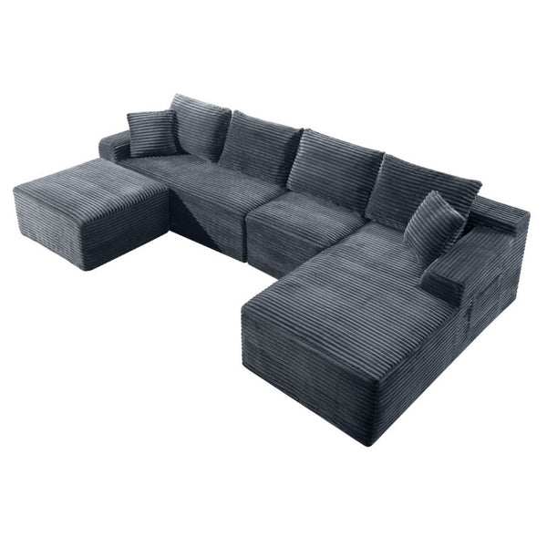 English Elm 135.4 Corduroy Modular U-Shaped Sectional Sofa Spacious Lounge Seating for Living Room W5515S00084