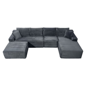 English Elm 135.4 Corduroy Modular U-Shaped Sectional Sofa Spacious Lounge Seating for Living Room W5515S00084