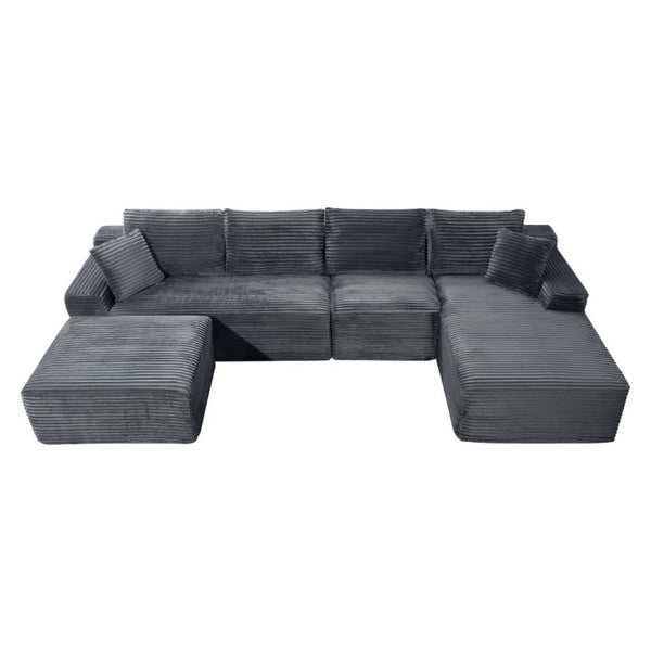 English Elm 135.4 Corduroy Modular U-Shaped Sectional Sofa Spacious Lounge Seating for Living Room W5515S00084