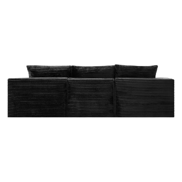 English Elm 103.9Cloud Ribbed Corduroy L-Shape Sectional Deep Seat Lounge Sofa for Living Room Black W5515S00086