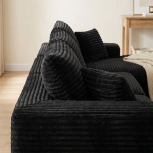 English Elm 103.9Cloud Ribbed Corduroy L-Shape Sectional Deep Seat Lounge Sofa for Living Room Black W5515S00086
