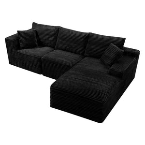 English Elm 103.9Cloud Ribbed Corduroy L-Shape Sectional Deep Seat Lounge Sofa for Living Room Black W5515S00086