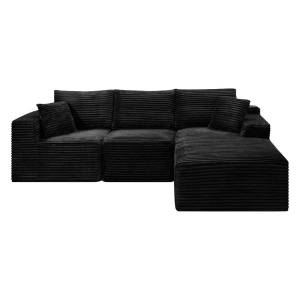 English Elm 103.9Cloud Ribbed Corduroy L-Shape Sectional Deep Seat Lounge Sofa for Living Room Black W5515S00086