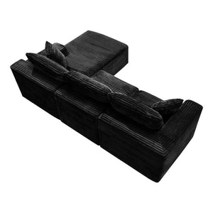 English Elm 103.9Cloud Ribbed Corduroy L-Shape Sectional Deep Seat Lounge Sofa for Living Room Black W5515S00086