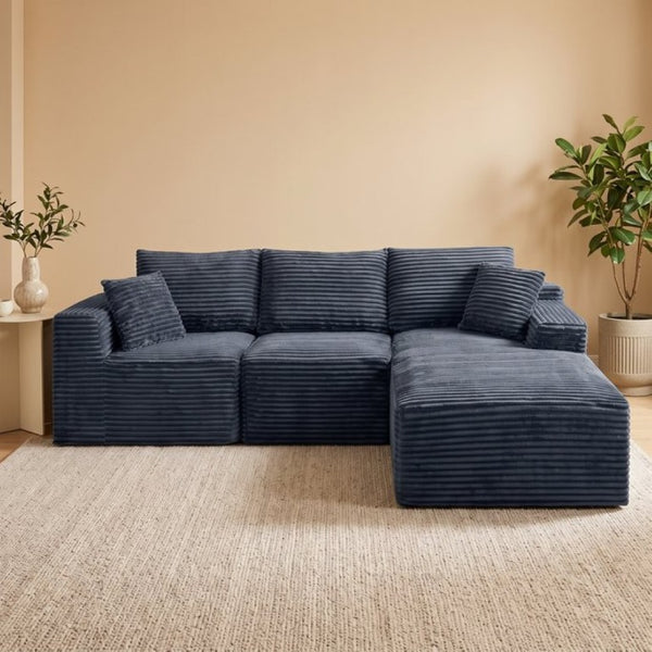 English Elm 103.9Cloud Ribbed Corduroy L-Shape Sectional Deep Seat Lounge Sofa for Living Room Gray W5515S00088