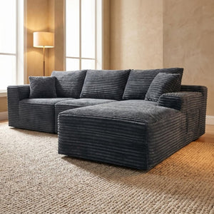 English Elm 103.9Cloud Ribbed Corduroy L-Shape Sectional Deep Seat Lounge Sofa for Living Room Gray W5515S00088