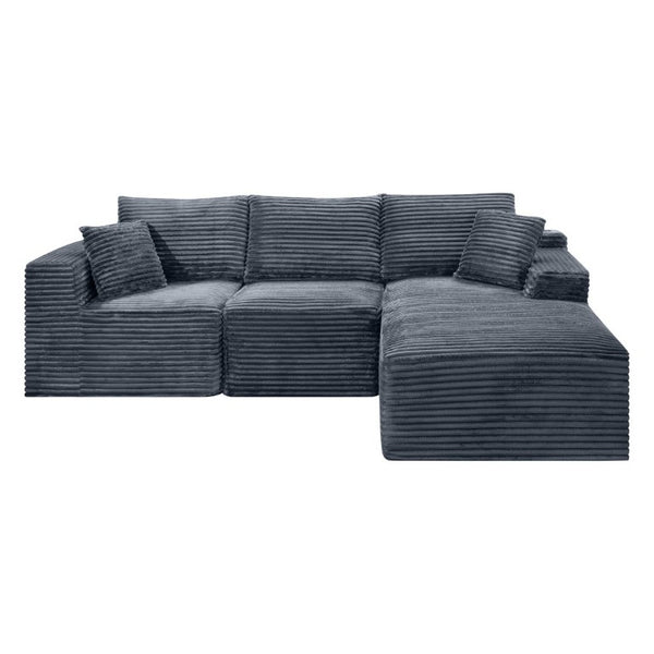 English Elm 103.9Cloud Ribbed Corduroy L-Shape Sectional Deep Seat Lounge Sofa for Living Room Gray W5515S00088