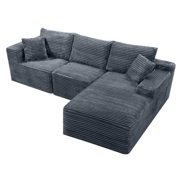 English Elm 103.9Cloud Ribbed Corduroy L-Shape Sectional Deep Seat Lounge Sofa for Living Room Gray W5515S00088