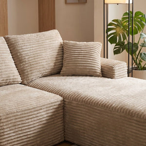 English Elm 103.9Cloud Ribbed Corduroy L-Shape Sectional Deep Seat Lounge Sofa for Living Room Camel W5515S00089