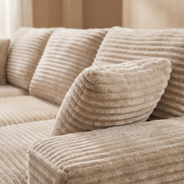 English Elm 103.9Cloud Ribbed Corduroy L-Shape Sectional Deep Seat Lounge Sofa for Living Room Camel W5515S00089
