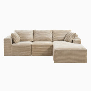 English Elm 103.9Cloud Ribbed Corduroy L-Shape Sectional Deep Seat Lounge Sofa for Living Room Camel W5515S00089
