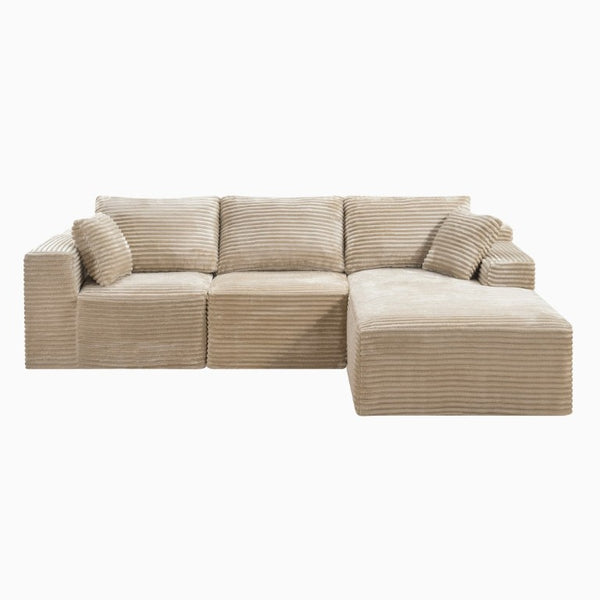 English Elm 103.9Cloud Ribbed Corduroy L-Shape Sectional Deep Seat Lounge Sofa for Living Room Camel W5515S00089
