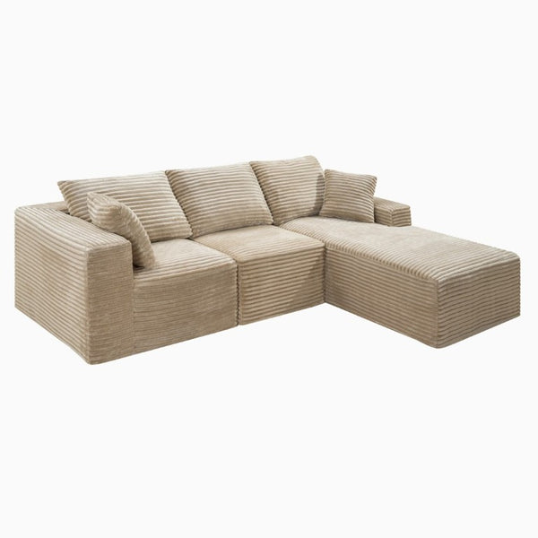 English Elm 103.9Cloud Ribbed Corduroy L-Shape Sectional Deep Seat Lounge Sofa for Living Room Camel W5515S00089