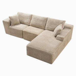English Elm 103.9Cloud Ribbed Corduroy L-Shape Sectional Deep Seat Lounge Sofa for Living Room Camel W5515S00089