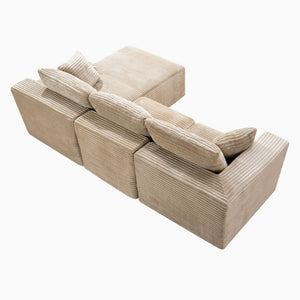 English Elm 103.9Cloud Ribbed Corduroy L-Shape Sectional Deep Seat Lounge Sofa for Living Room Camel W5515S00089