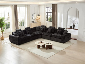 English Elm 124.3 Inch Oversized Boucle L Shaped Sectional Sofa with Deep Seats for Living Room Black W5515S00091