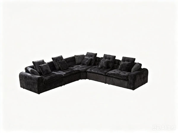 English Elm 124.3 Inch Oversized Boucle L Shaped Sectional Sofa with Deep Seats for Living Room Black W5515S00091