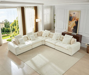 English Elm 124.3 Inch Oversized Boucle L Shaped Sectional Sofa with Deep Seats for Living Room White W5515S00092