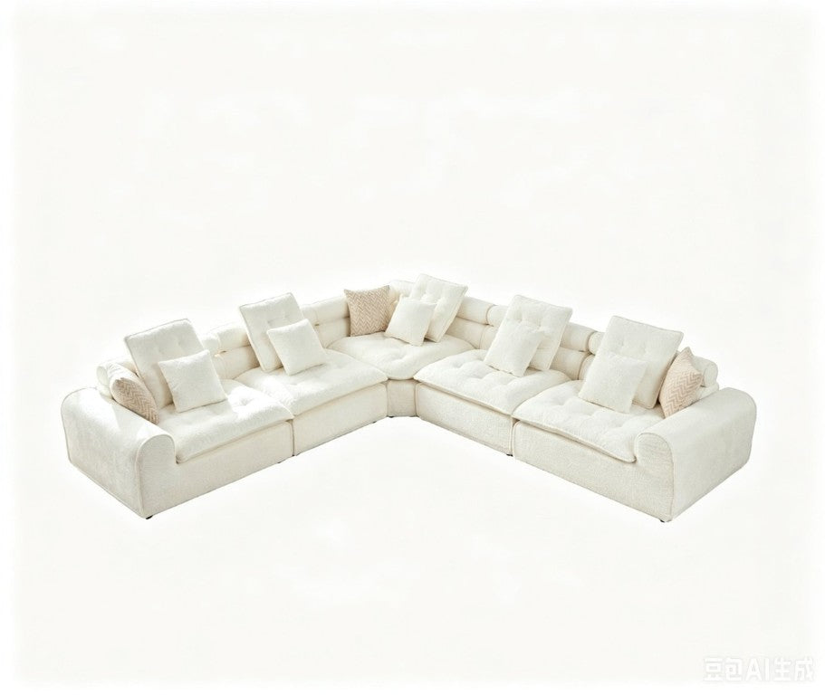 English Elm 124.3 Inch Oversized Boucle L Shaped Sectional Sofa with Deep Seats for Living Room White W5515S00092