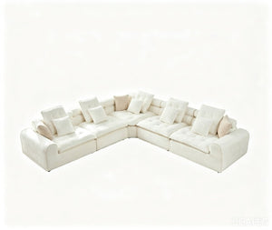 English Elm 124.3 Inch Oversized Boucle L Shaped Sectional Sofa with Deep Seats for Living Room White W5515S00092