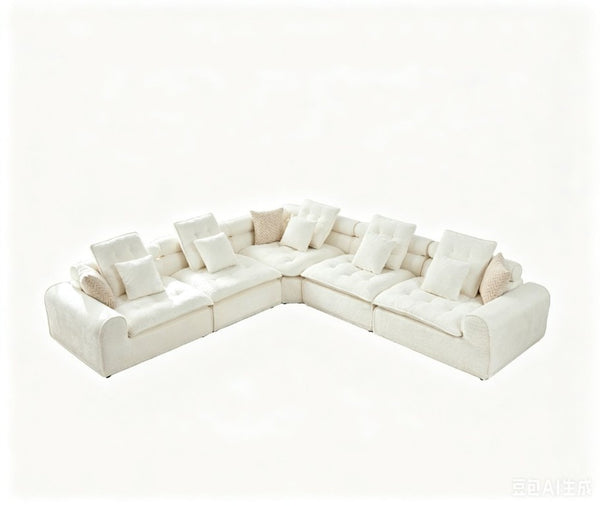English Elm 124.3 Inch Oversized Boucle L Shaped Sectional Sofa with Deep Seats for Living Room White W5515S00092