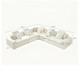 English Elm 124.3 Inch Oversized Boucle L Shaped Sectional Sofa with Deep Seats for Living Room White W5515S00092