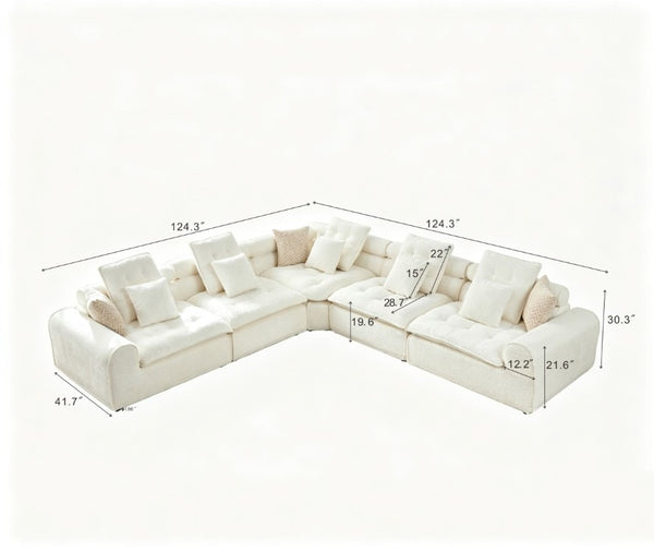 English Elm 124.3 Inch Oversized Boucle L Shaped Sectional Sofa with Deep Seats for Living Room White W5515S00092