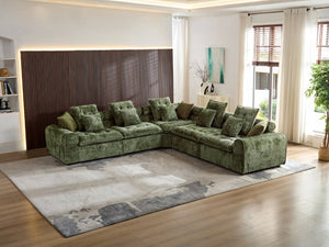 English Elm 124.3 Inch Oversized Boucle L Shaped Sectional Sofa with Deep Seats for Living Room Green W5515S00093