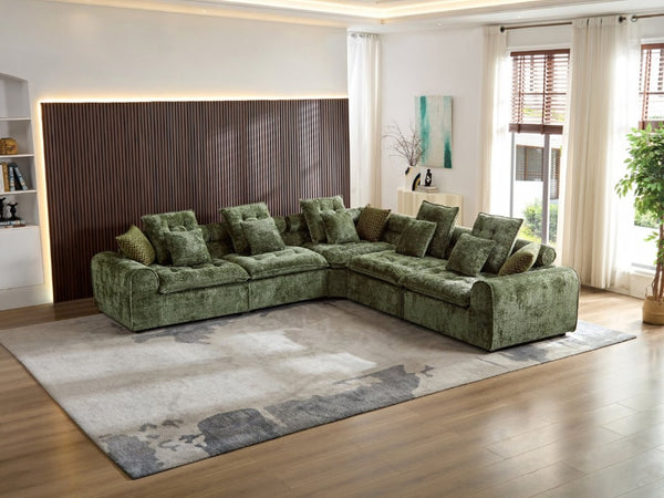 English Elm 124.3 Inch Oversized Boucle L Shaped Sectional Sofa with Deep Seats for Living Room Green W5515S00093