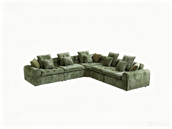 English Elm 124.3 Inch Oversized Boucle L Shaped Sectional Sofa with Deep Seats for Living Room Green W5515S00093