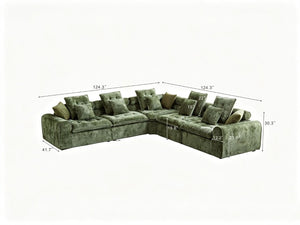 English Elm 124.3 Inch Oversized Boucle L Shaped Sectional Sofa with Deep Seats for Living Room Green W5515S00093