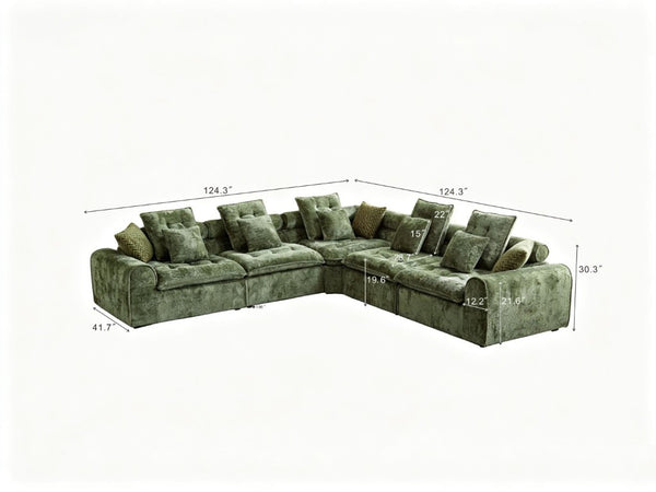 English Elm 124.3 Inch Oversized Boucle L Shaped Sectional Sofa with Deep Seats for Living Room Green W5515S00093