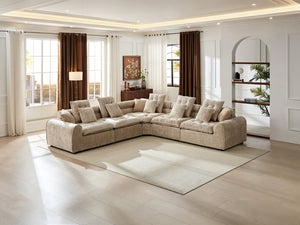English Elm 124.3 Inch Oversized Boucle L Shaped Sectional Sofa with Deep Seats for Living Room Camel W5515S00094
