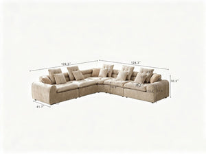 English Elm 124.3 Inch Oversized Boucle L Shaped Sectional Sofa with Deep Seats for Living Room Camel W5515S00094