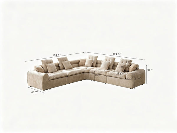 English Elm 124.3 Inch Oversized Boucle L Shaped Sectional Sofa with Deep Seats for Living Room Camel W5515S00094