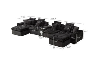 English Elm 178.6 Boucle Modular Sectional Sofa Deep Seat Cloud Couch for Large Living Rooms Black W5515S00095
