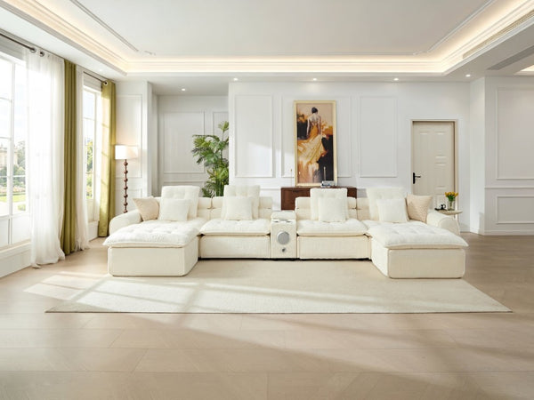 English Elm 178.6 Boucle Modular Sectional Sofa Deep Seat Cloud Couch for Large Living Rooms White W5515S00096