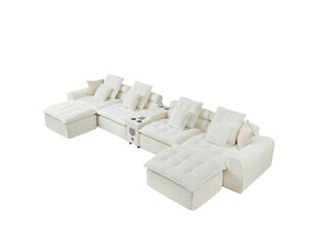 English Elm 178.6 Boucle Modular Sectional Sofa Deep Seat Cloud Couch for Large Living Rooms White W5515S00096