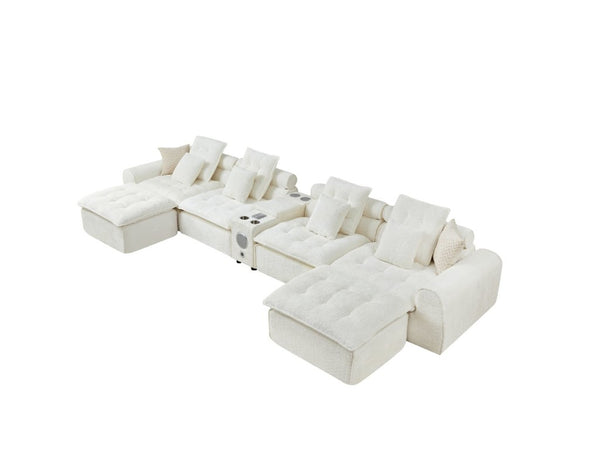 English Elm 178.6 Boucle Modular Sectional Sofa Deep Seat Cloud Couch for Large Living Rooms White W5515S00096